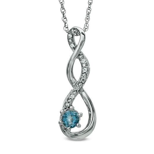 5.5mm Aquamarine and Natural Diamond Accent Twist Pendant in Sterling Silver