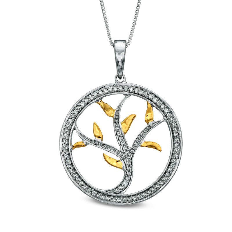 0.2 CT. T.W. Natural Diamond Tree of Life Pendant in Sterling Silver and 14K Gold Plate