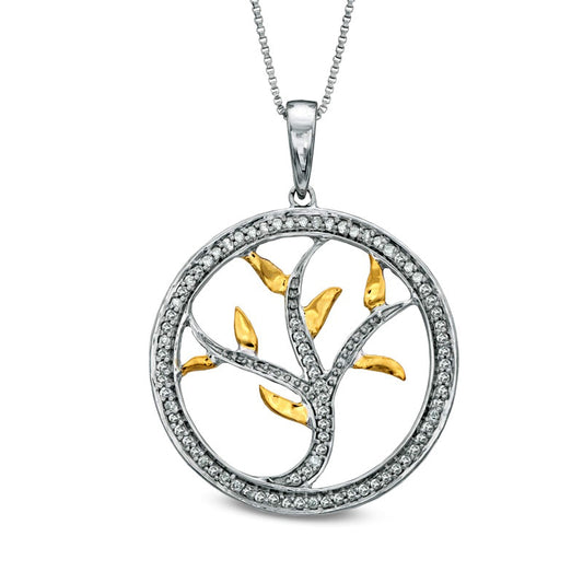 0.2 CT. T.W. Natural Diamond Tree of Life Pendant in Sterling Silver and 14K Gold Plate