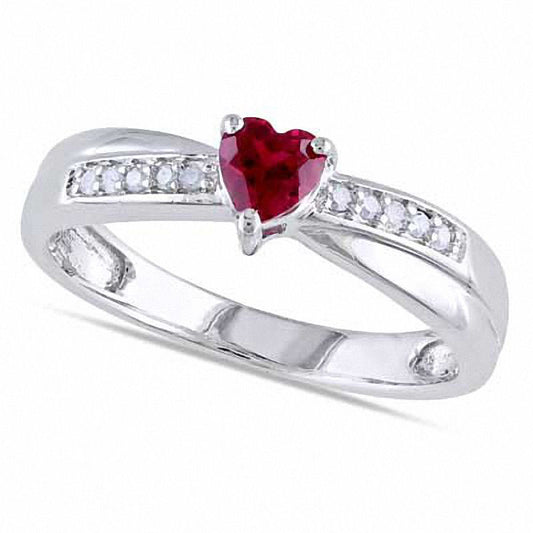 4.0mm Heart-Shaped Lab-Created Ruby and 0.05 CT. T.W. Diamond Promise Ring in Sterling Silver