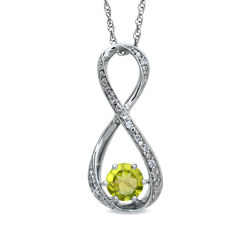 5.5mm Peridot and Natural Diamond Accent Infinity Pendant in Sterling Silver