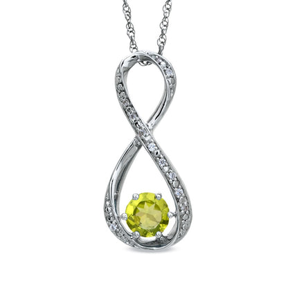 5.5mm Peridot and Natural Diamond Accent Infinity Pendant in Sterling Silver