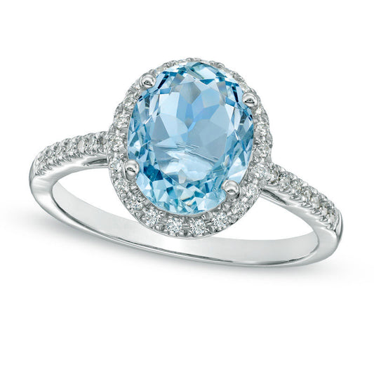 Oval Aquamarine and 0.20 CT. T.W. Natural Diamond Frame Engagement Ring in Solid 10K White Gold