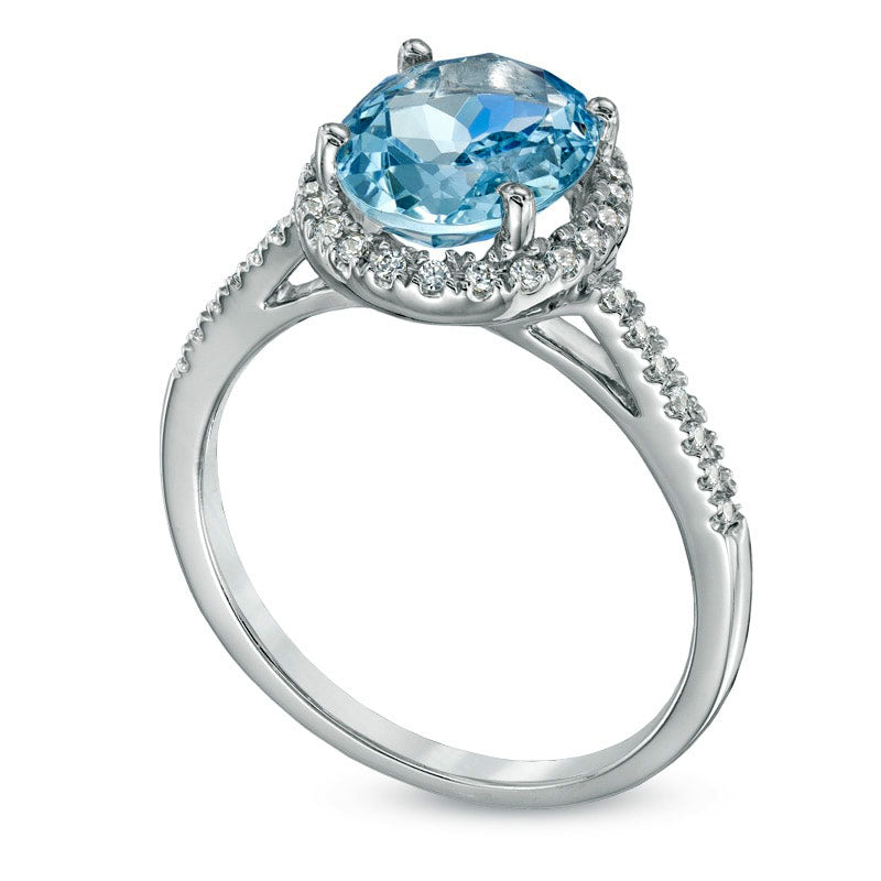 Oval Aquamarine and 0.20 CT. T.W. Natural Diamond Frame Engagement Ring in Solid 10K White Gold