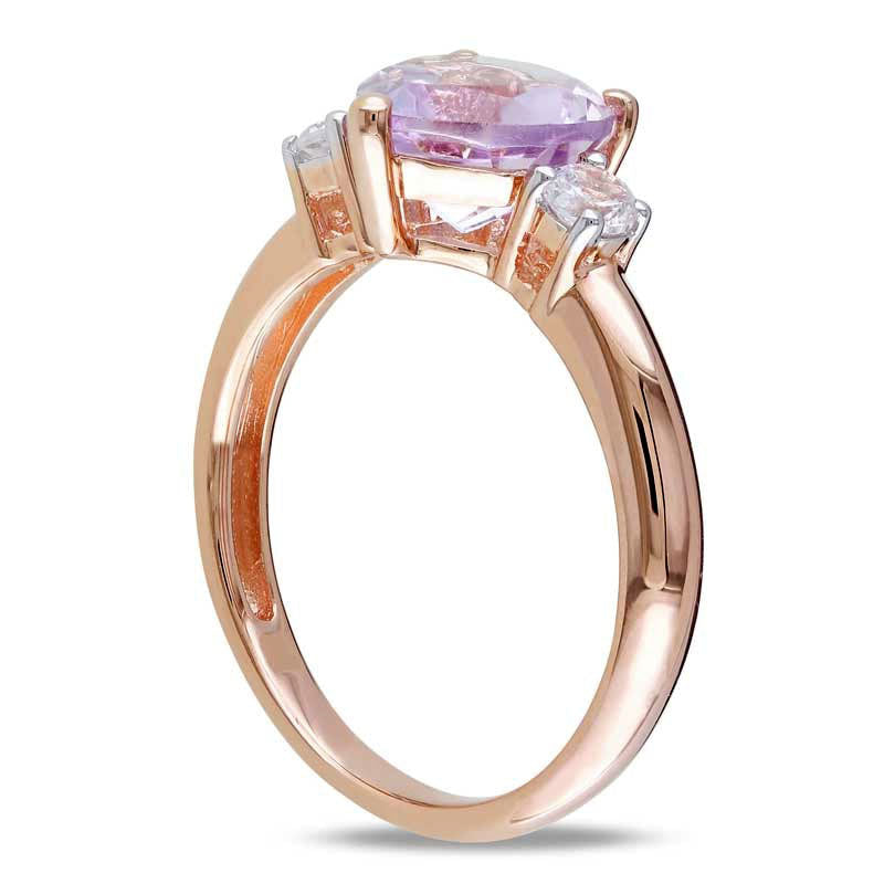 8.0mm Heart-Shaped Rose de France Amethyst and Lab-Created White Sapphire Ring in Sterling Silver with Rose Rhodium