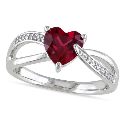7.0mm Heart-Shaped Lab-Created Ruby and 0.05 CT. T.W. Diamond Ring in Sterling Silver
