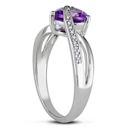 7.0mm Heart-Shaped Amethyst and 0.05 CT. T.W. Natural Diamond Ring in Sterling Silver