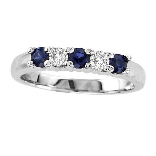 Blue Sapphire and 0.20 CT. T.W. Natural Diamond Five Stone Band in Solid 14K White Gold
