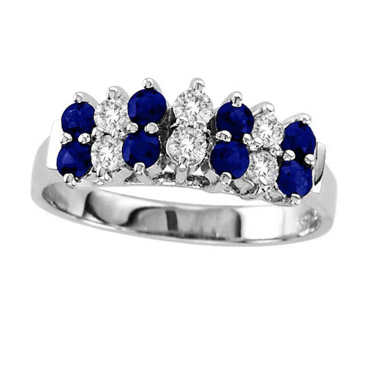 Blue Sapphire and 0.33 CT. T.W. Natural Diamond Double Row Band in Solid 14K White Gold