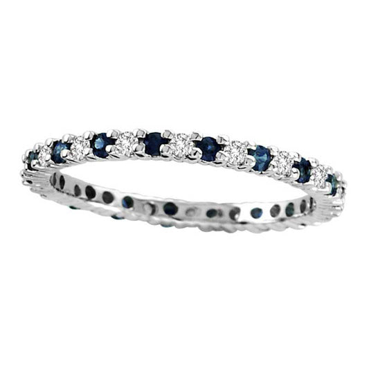 Blue Sapphire and 0.25 CT. T.W. Natural Diamond Eternity Band in Solid 14K White Gold