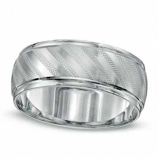 Men's 8.0mm Textured Wedding Band in Solid 10K White Gold