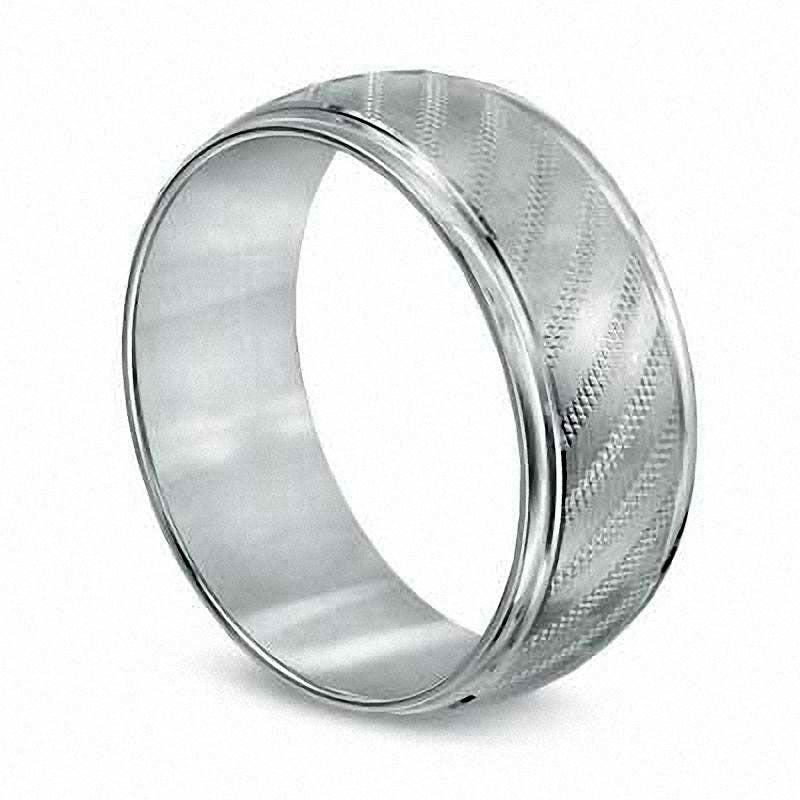 Men's 8.0mm Textured Wedding Band in Solid 10K White Gold