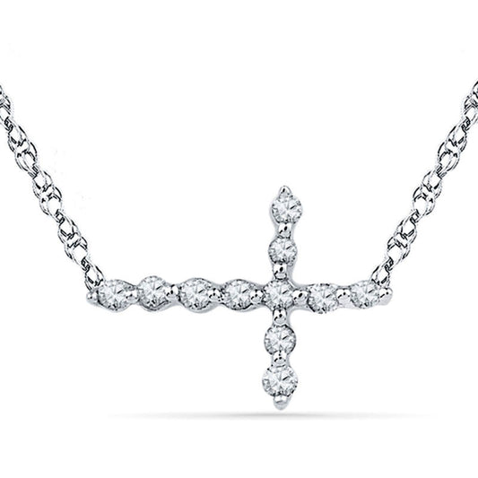 0.05 CT. T.W. Natural Diamond Sideways Cross Necklace in 10K White Gold