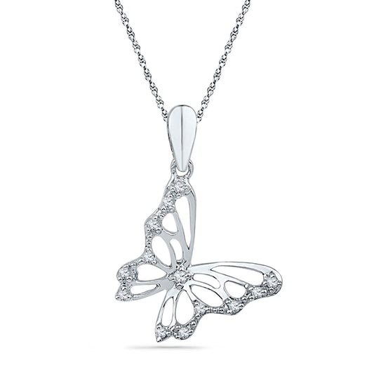 Natural Diamond Accent Tilted Butterfly Pendant in 10K White Gold