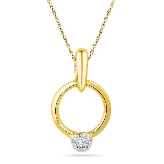 Natural Diamond Accent Circle Pendant in 10K Yellow Gold