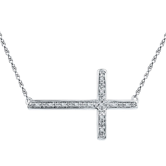 0.05 CT. T.W. Natural Diamond Sideways Cross Necklace in Sterling Silver