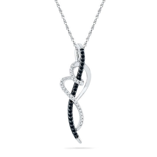 0.2 CT. T.W. Enhanced Black and White Natural Diamond Looping Ribbon Heart Pendant in Sterling Silver