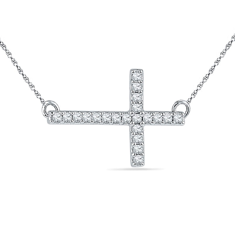 0.17 CT. T.W. Natural Diamond Sideways Cross Necklace in Sterling Silver