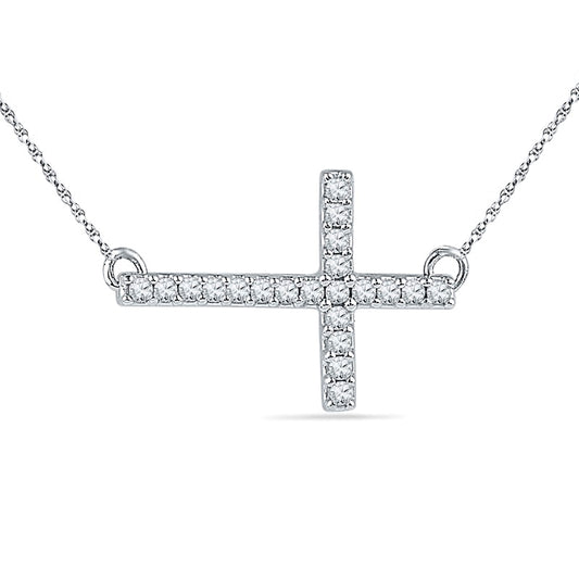0.17 CT. T.W. Natural Diamond Sideways Cross Necklace in Sterling Silver