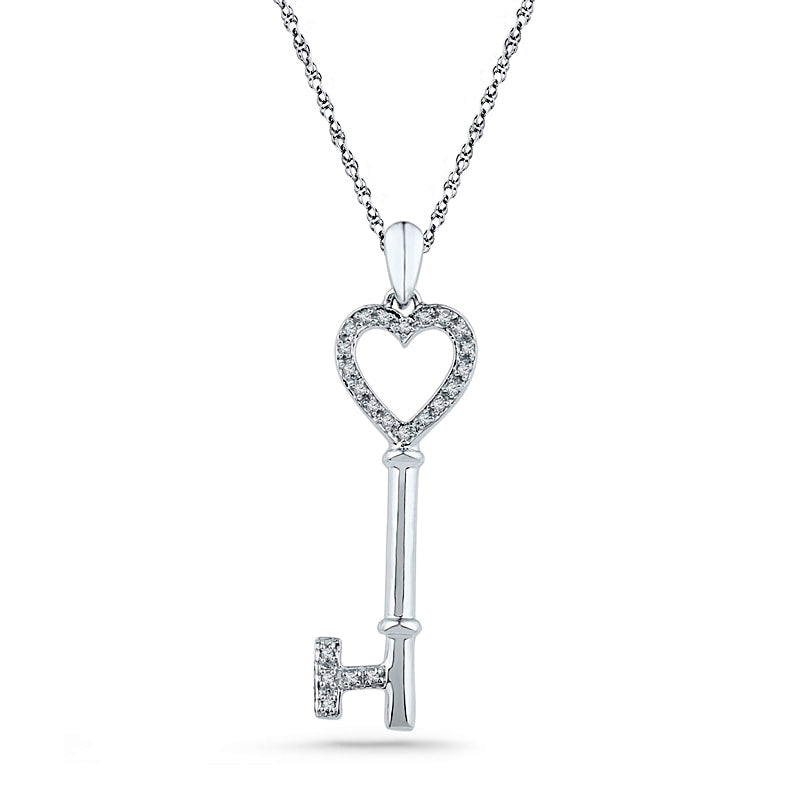 0.13 CT. T.W. Natural Diamond Heart Key Pendant in Sterling Silver
