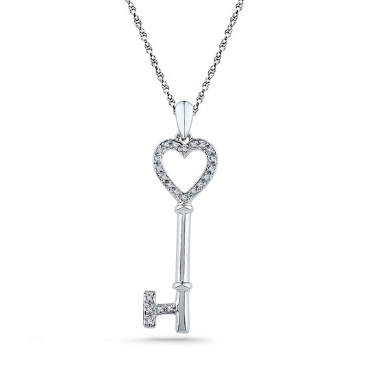0.13 CT. T.W. Natural Diamond Heart Key Pendant in Sterling Silver