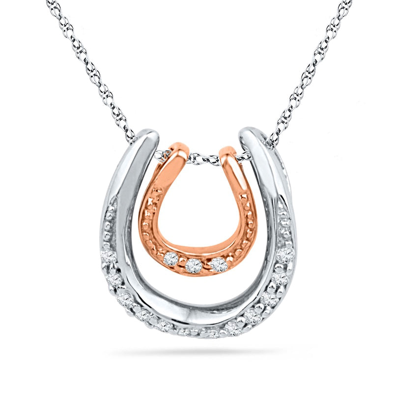 Natural Diamond Accent Double Horseshoe Pendant in Sterling Silver and 10K Rose Gold