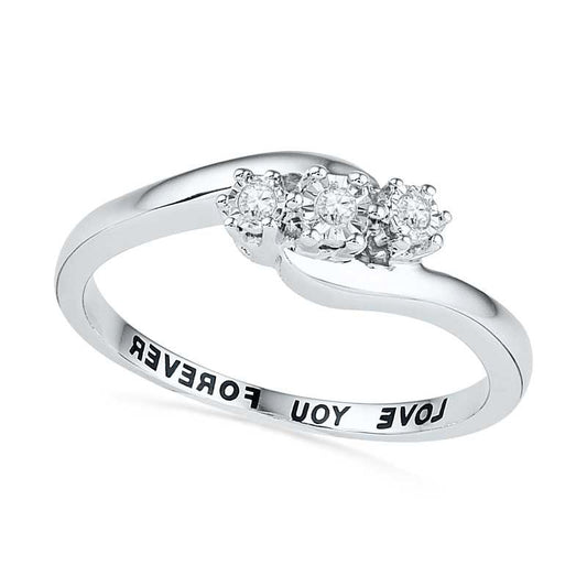Natural Diamond Accent Three Stone Slant Promise Ring in Sterling Silver (1 Line)