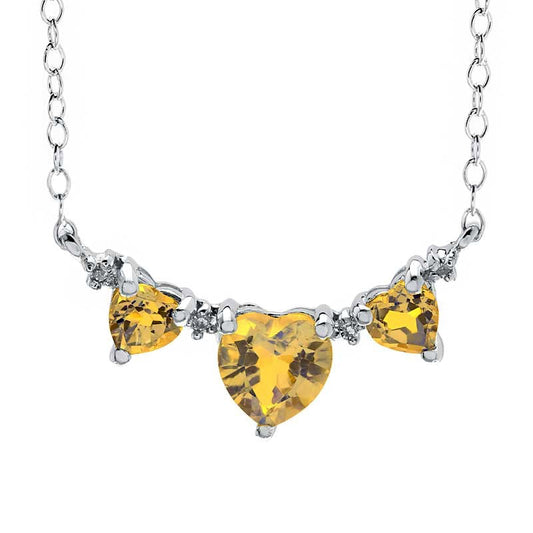 Heart-Shaped Citrine and Natural Diamond Accent Three Stone Necklace in Sterling Silver