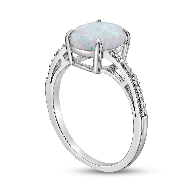 Oval Lab-Created Opal and Diamond Accent Ring in Sterling Silver