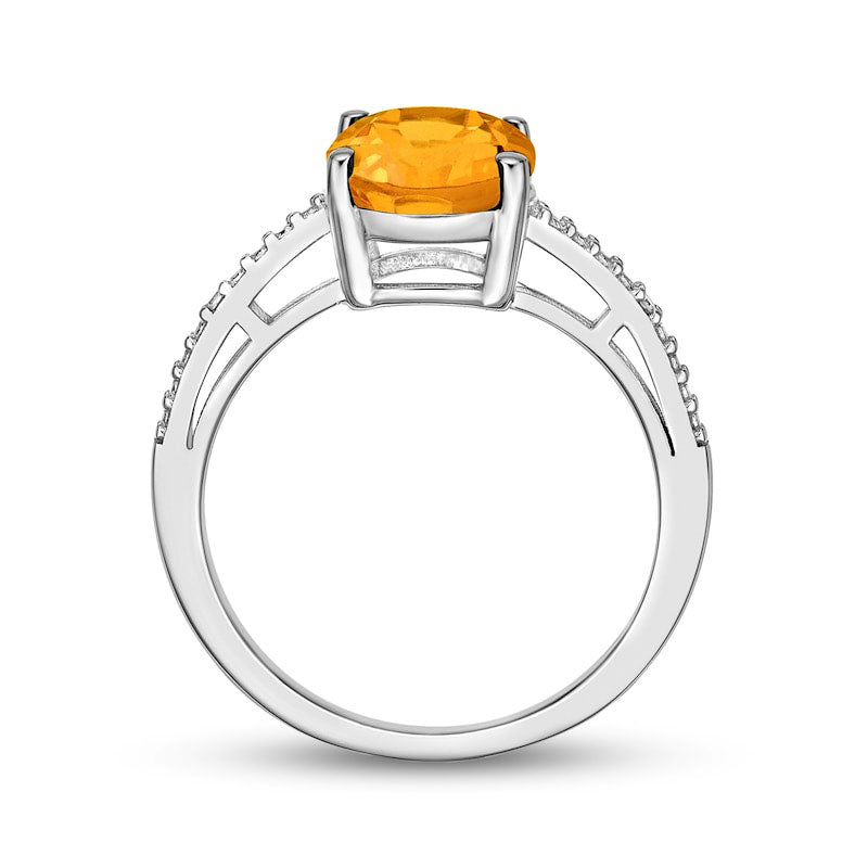 Oval Citrine and Natural Diamond Accent Ring in Sterling Silver