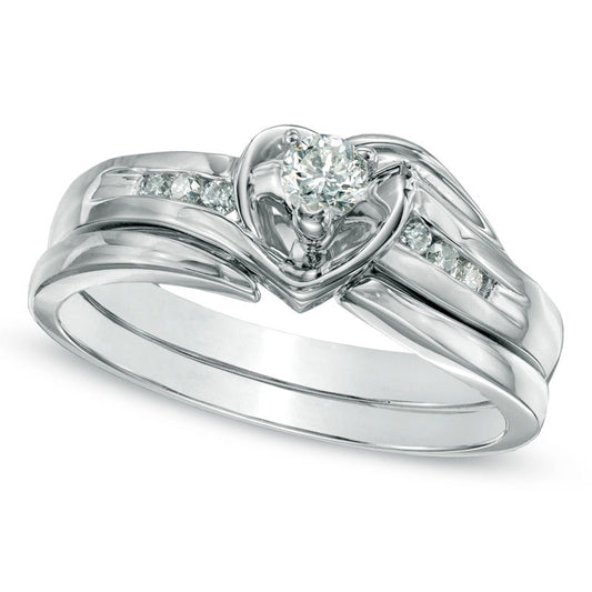 0.20 CT. T.W. Natural Diamond Heart Bridal Engagement Ring Set in Solid 10K White Gold