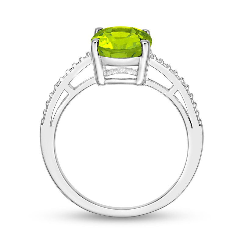 Oval Peridot and Natural Diamond Accent Ring in Sterling Silver