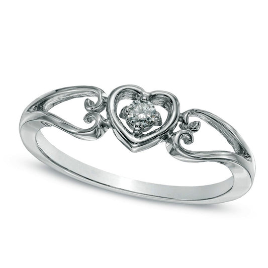 Natural Clarity Enhanced Diamond Accent Solitaire Heart Promise Ring in Solid 10K White Gold