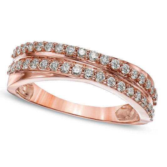 0.50 CT. T.W. Natural Diamond Double Row Anniversary Band in Solid 10K Rose Gold