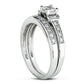 0.33 CT. T.W. Princess-Cut and Baguette Natural Diamond Three Stone Bridal Engagement Ring Set in Sterling Silver