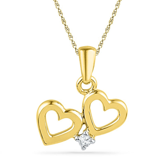 Natural Diamond Accent Side by Side Hearts Pendant in 10K Yellow Gold