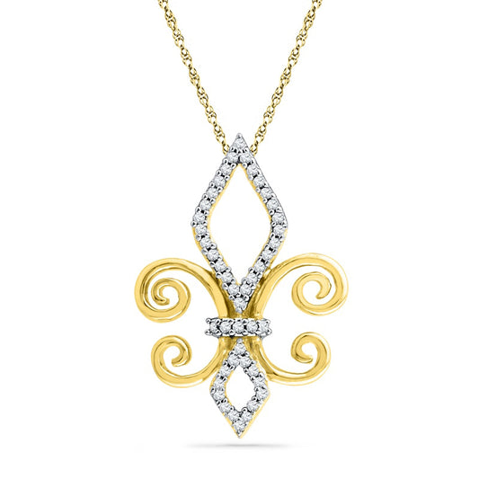 0.13 CT. T.W. Natural Diamond Fleur-de-Lis Pendant in Sterling Silver and 14K Gold Plate