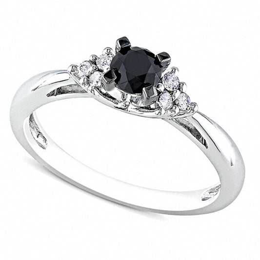 0.50 CT. T.W. Enhanced Black and White Natural Diamond Engagement Ring in Sterling Silver