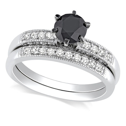 1.25 CT. T.W. Enhanced Black and White Natural Diamond Bridal Engagement Ring Set in Solid 10K White Gold