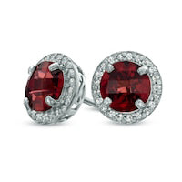 7.0mm Garnet and Lab-Created White Sapphire Frame Stud Earrings in Sterling Silver