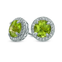 7.0mm Peridot and Lab-Created White Sapphire Frame Stud Earrings in Sterling Silver