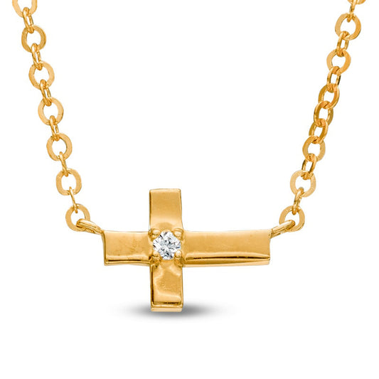 Natural Diamond Accent Sideways Cross Necklace in 14K Gold