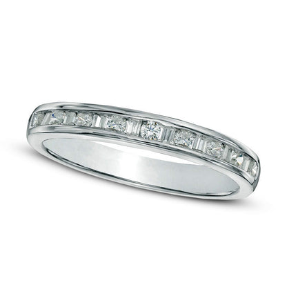 0.25 CT. T.W. Baguette and Round Natural Diamond Alternating Band in Solid 10K White Gold