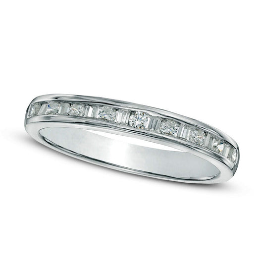 0.25 CT. T.W. Baguette and Round Natural Diamond Alternating Band in Solid 10K White Gold