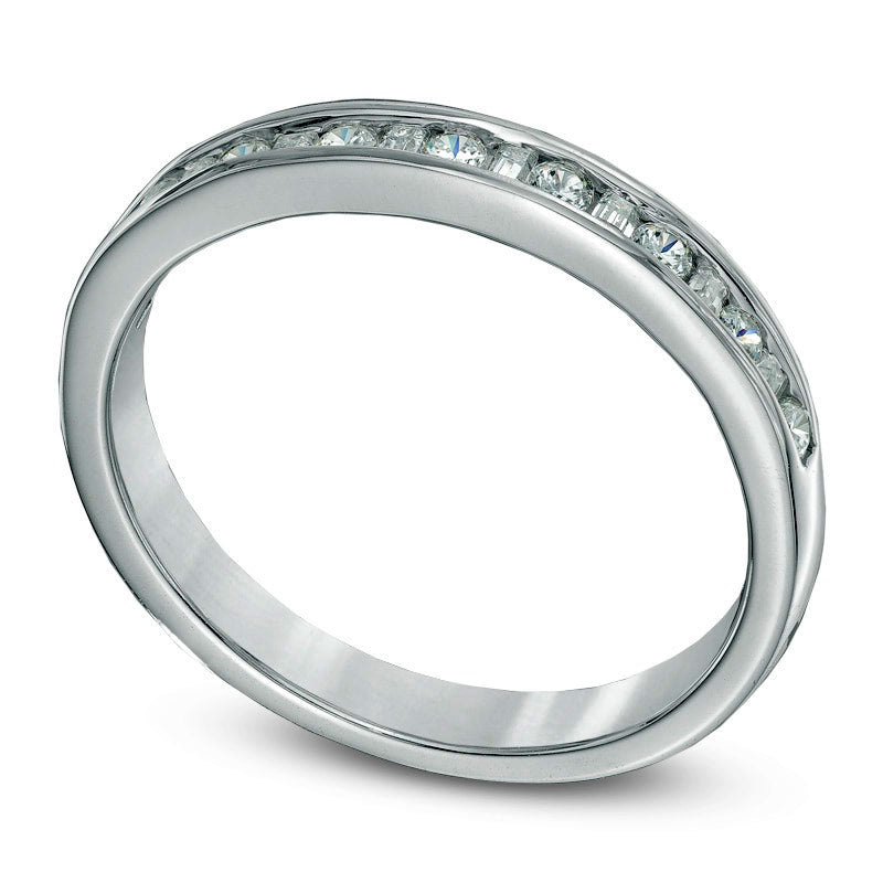 0.25 CT. T.W. Baguette and Round Natural Diamond Alternating Band in Solid 10K White Gold