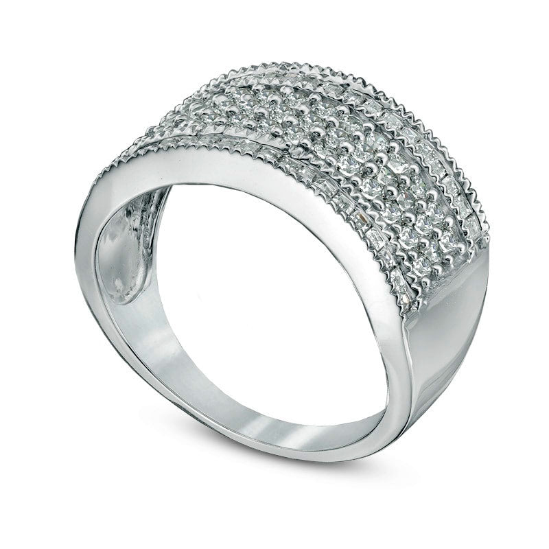 1.0 CT. T.W. Baguette and Round Natural Diamond Multi-Row Band in Solid 10K White Gold