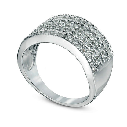 1.0 CT. T.W. Baguette and Round Natural Diamond Multi-Row Band in Solid 10K White Gold