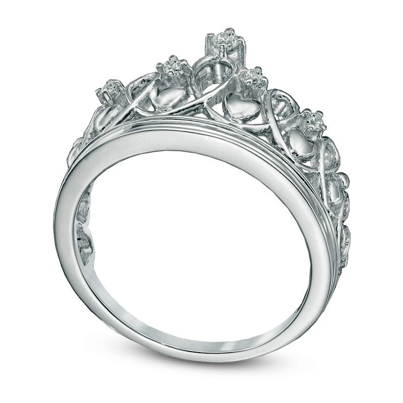 Natural Diamond Accent Crown with Hearts Ring in Sterling Silver