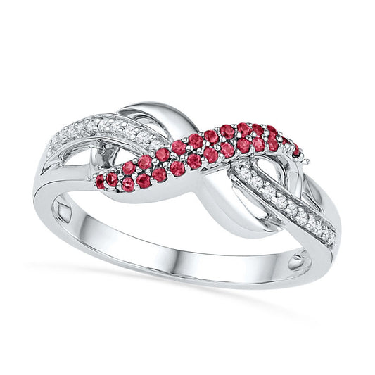 Lab-Created Ruby and Diamond Accent Infinity Loop Ring in Sterling Silver