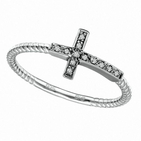 Natural Diamond Accent Sideways Cross Ring in Sterling Silver